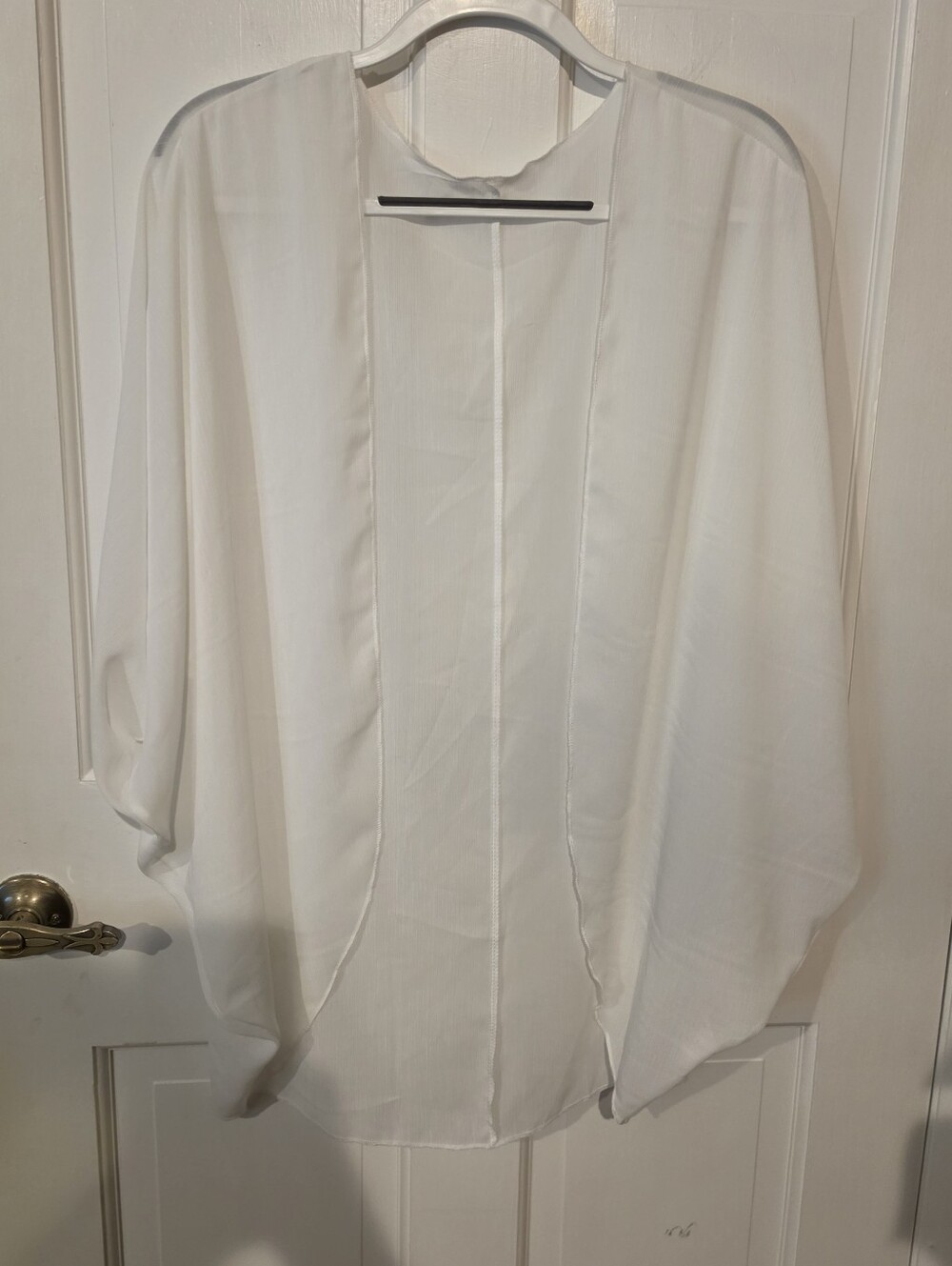 White Flowy Sheer Chiffon Kimono Cardigan Cap Sleeve Size L
